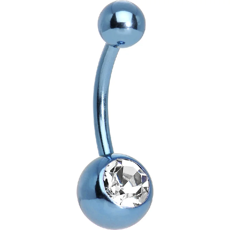 Comfortable Belly Rings for Chic Fashion -Clear Gem Light Blue Anodized Titanium Belly Ring Comfortable Belly Rings for Chic Fashion -Clear Gem Light Blue Anodized Titanium Belly Ring