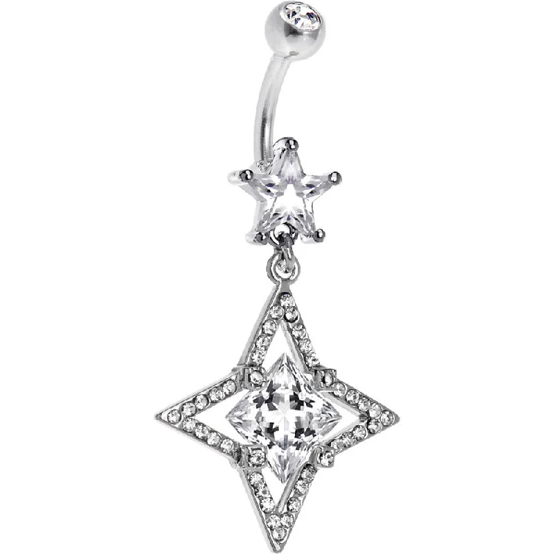 Beautiful Belly Rings for Every Occasion -Clear Cubic Zirconia Hollow Star Square Belly Ring Beautiful Belly Rings for Every Occasion -Clear Cubic Zirconia Hollow Star Square Belly Ring