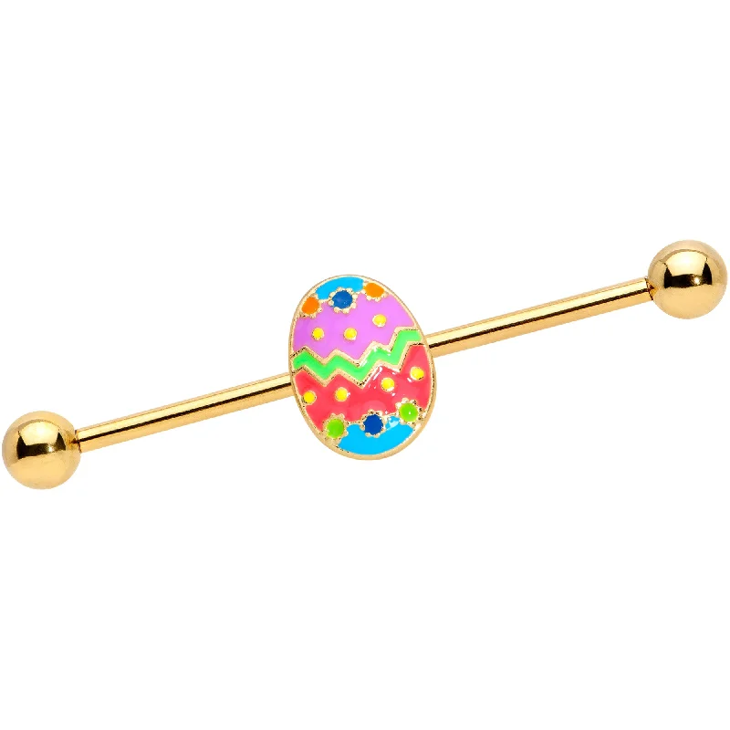 Women's Earrings – Elegant Designs for Every Personality--14 Gauge Gold Tone Multicolor Funky Easter Egg Industrial Barbell 38mm