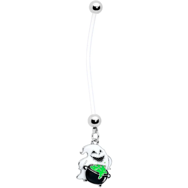 Elegant Belly Rings for Sophisticated Style -Clear Bioplast Green Goo Ghost Halloween Pregnancy Dangle Belly Ring Elegant Belly Rings for Sophisticated Style -Clear Bioplast Green Goo Ghost Halloween Pregnancy Dangle Belly Ring