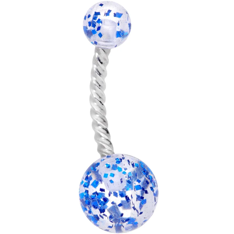 Belly Rings for Unique Fashion Statements -Clearly Coiled Blue Glitter Explosion Twisted Belly Ring Belly Rings for Unique Fashion Statements -Clearly Coiled Blue Glitter Explosion Twisted Belly Ring