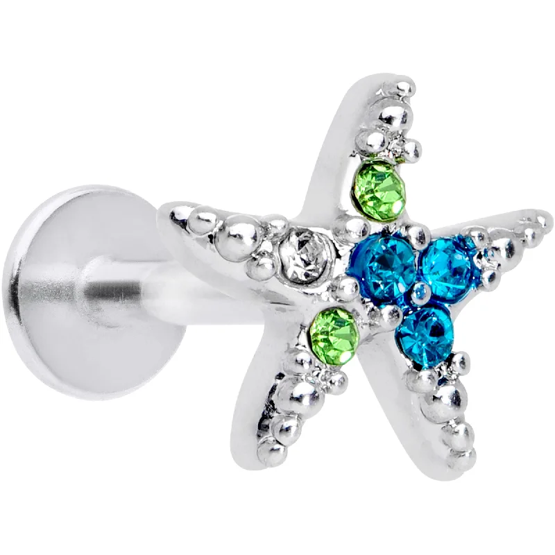 Women's Earrings – Elegant Designs for Every Personality--16 Gauge 5/16 Aurora Aqua Gem Nautical Starfish Labret Monroe Tragus