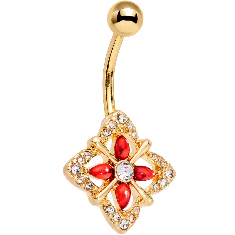 Stunning Belly Rings for Glamorous Fashion -Clear Red Gem Gold Tone Geometric Harmony Belly Ring Stunning Belly Rings for Glamorous Fashion -Clear Red Gem Gold Tone Geometric Harmony Belly Ring