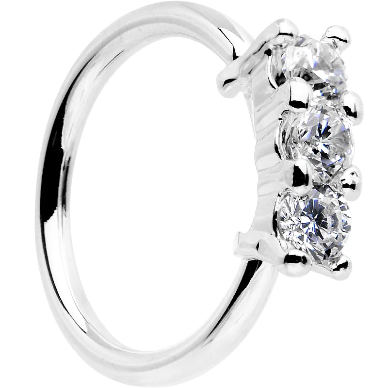 Nose Rings with Textured Surface -18 Gauge Clear CZ Trio Annealed Seamless Circular Ring Nose Rings with Textured Surface -18 Gauge Clear CZ Trio Annealed Seamless Circular Ring