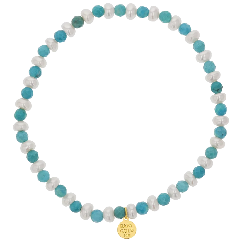 Leather Bracelets for Men-Turquoise Magnesite & Pearl Beaded Bracelet