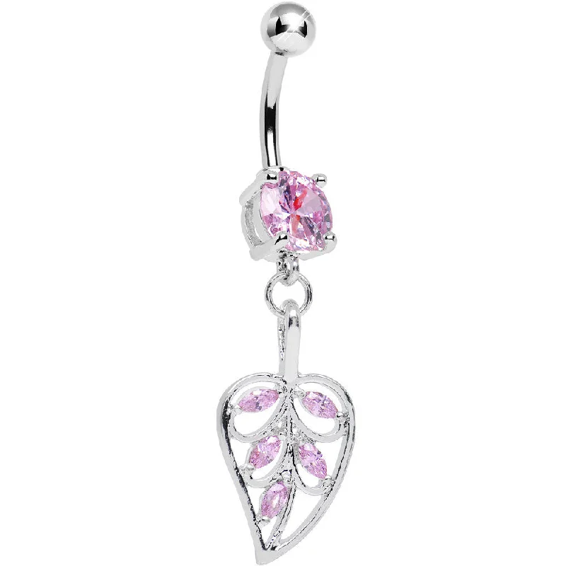 Custom Belly Rings for Unique Style -Pink Cubic Zirconia Scroll Pattern Rainforest Leaf Dangle Belly Ring Custom Belly Rings for Unique Style -Pink Cubic Zirconia Scroll Pattern Rainforest Leaf Dangle Belly Ring