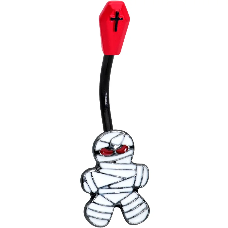 Comfortable Belly Rings with Sleek Design -Black Red Coffin Mummy Halloween Belly Ring Comfortable Belly Rings with Sleek Design -Black Red Coffin Mummy Halloween Belly Ring