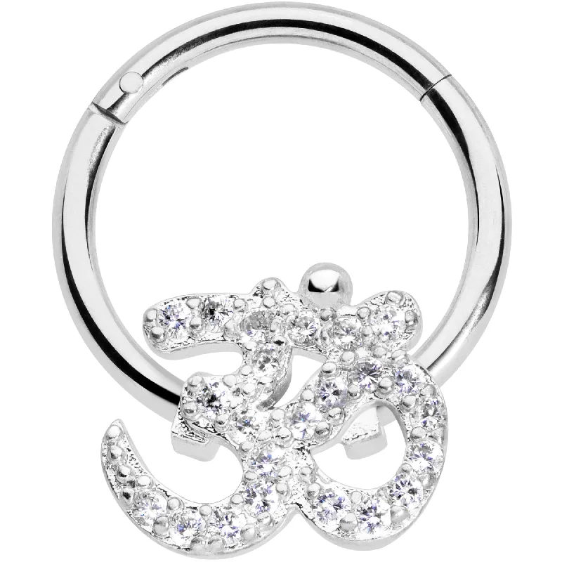 Comfortable and Stylish Nose Rings -16 Gauge 3/8 Clear CZ Gem Amazing Om Hinged Segment Ring Comfortable and Stylish Nose Rings -16 Gauge 3/8 Clear CZ Gem Amazing Om Hinged Segment Ring
