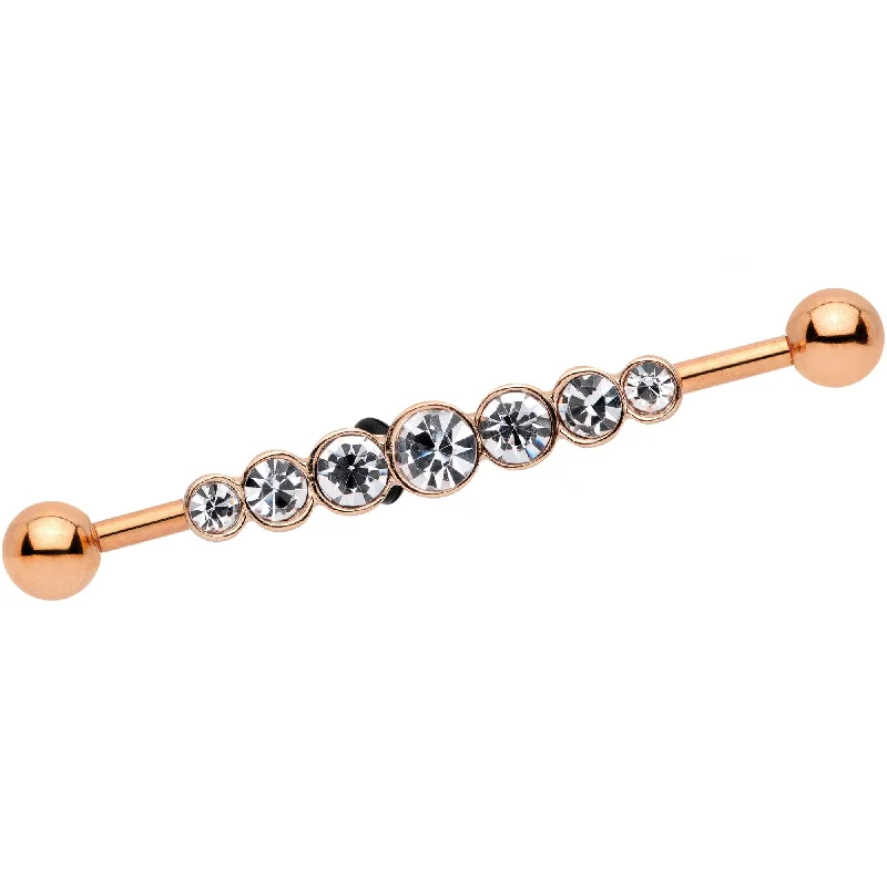 Women's Earrings – Elegant Designs for Every Personality--14 Gauge Clear Gem Rose Gold IP Super Seven Industrial Barbell 38mm