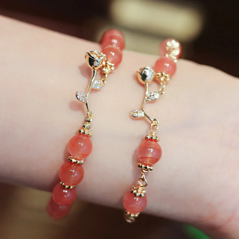 Crystal Gemstone Bangle Bracelets for Women-Buddha Stones Natural Red Agate Rose Confidence Calm Chain Bracelet Crystal Gemstone Bangle Bracelets for Women-Buddha Stones Natural Red Agate Rose Confidence Calm Chain Bracelet