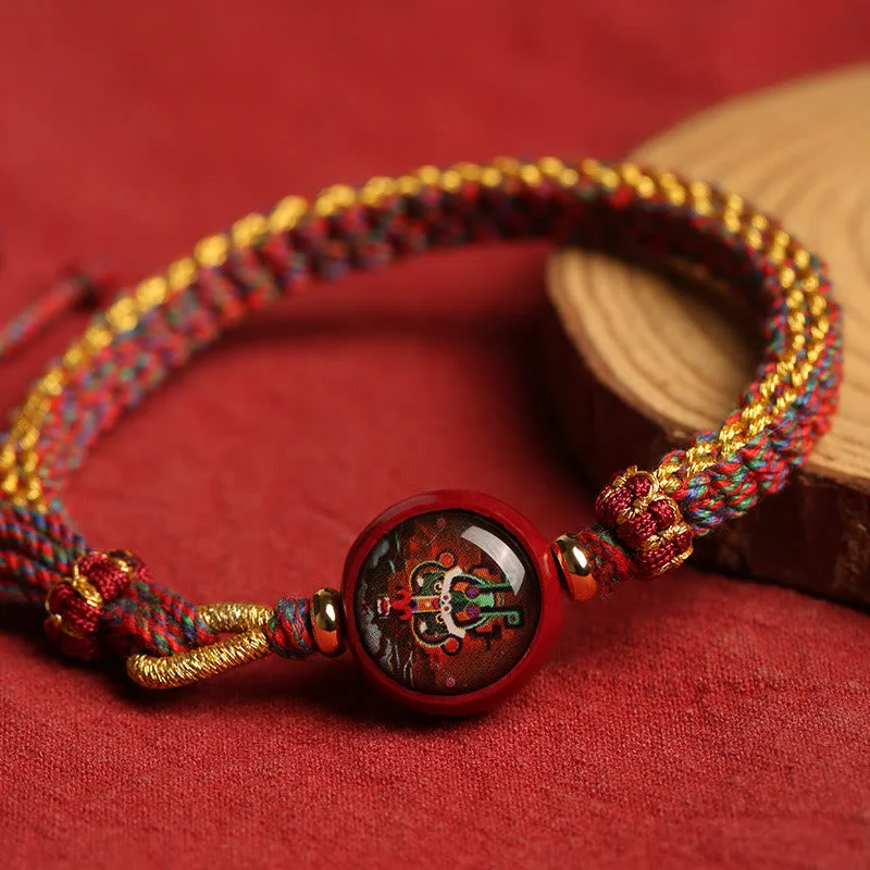 Handcrafted Bangles with Gemstone Settings for Women-Buddha Stones Colorful Rope Cinnabar Thangka Blessing Braided Bracelet Handcrafted Bangles with Gemstone Settings for Women-Buddha Stones Colorful Rope Cinnabar Thangka Blessing Braided Bracelet