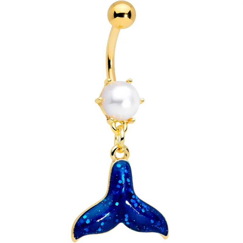 Belly Rings with Glamorous Shine for Bold Look -Gold Tone Iridescent Mermaid Tail Dangle Belly Ring Belly Rings with Glamorous Shine for Bold Look -Gold Tone Iridescent Mermaid Tail Dangle Belly Ring
