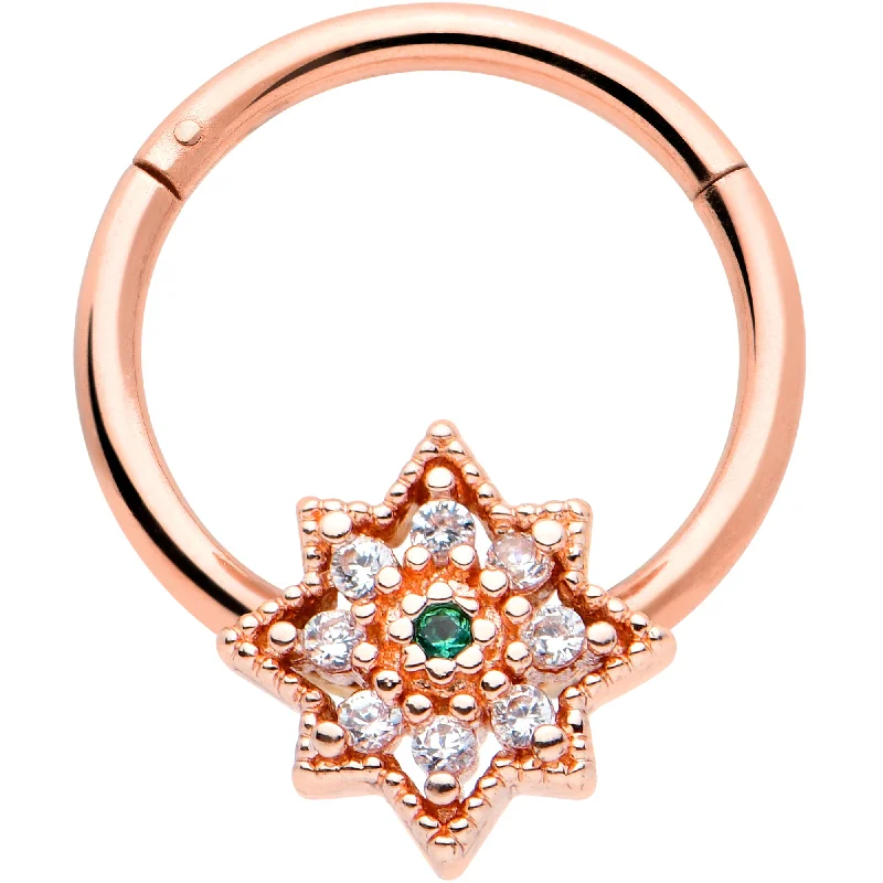 Nose Rings with Beautiful Stone Details -16 Gauge 3/8 Green Gem Rose Gold Tone Evening Star Hinged Segment Ring Nose Rings with Beautiful Stone Details -16 Gauge 3/8 Green Gem Rose Gold Tone Evening Star Hinged Segment Ring