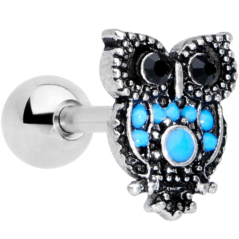 Bold Lip Rings for Fashion-Lovers16 Gauge 1/4 Black Gem Ornate Blue Owl Cartilage Tragus Earring Bold Lip Rings for Fashion-Lovers16 Gauge 1/4 Black Gem Ornate Blue Owl Cartilage Tragus Earring