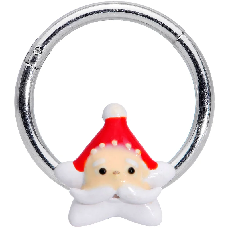 Nose Rings for Daily Use -16 Gauge 3/8 Santas Beard Christmas Hinged Segment Ring