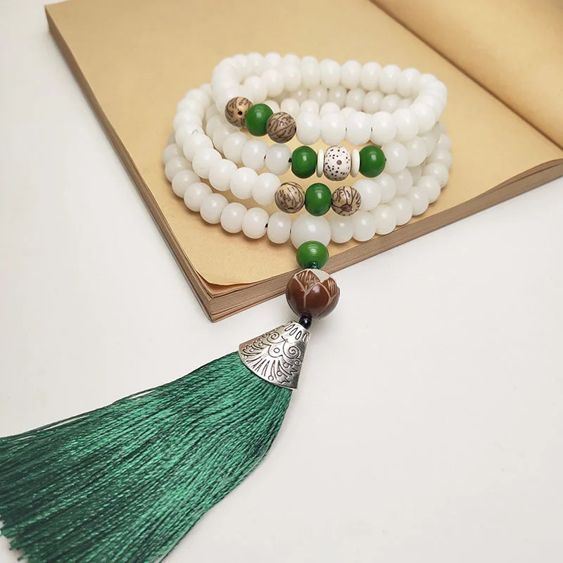 Stylish Cuff Bracelets for Men-White Bodhi Seed Mala 108 Beads Protection Bracelet