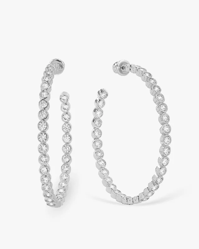 Women's Earrings – Elegant Designs for Every Personality--Baroness Hoops 2" - Silver|White Diamondettes Women's Earrings – Elegant Designs for Every Personality--Baroness Hoops 2" - Silver|White Diamondettes