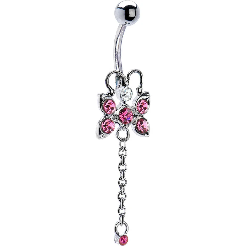Stylish Belly Rings for Exclusive Fashion -Sterling Silver 925 Passion Pink Butterfly CHAIN DROP Belly Ring Stylish Belly Rings for Exclusive Fashion -Sterling Silver 925 Passion Pink Butterfly CHAIN DROP Belly Ring