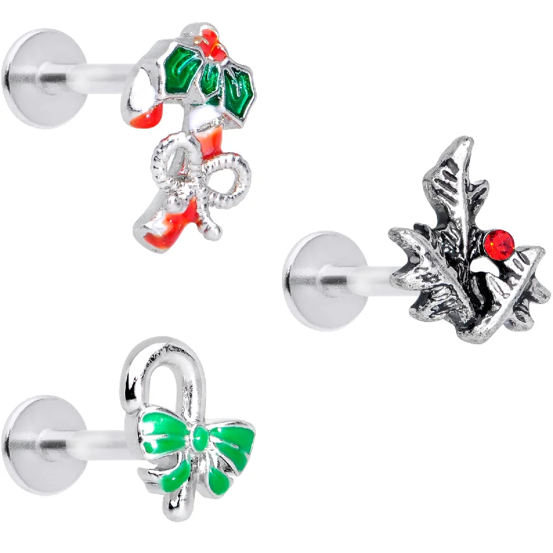 Stunning Designer Lip Rings for Every Occasion16 Gauge 5/16 Red Gem Candy Christmas Labret Monroe Tragus Set of 3
