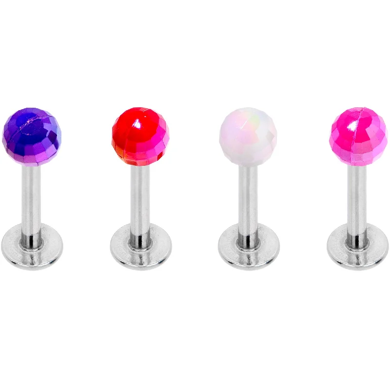 Women's Earrings – Elegant Designs for Every Personality--Pink Purple Disco Ball Labret Monroe Tragus Set of 4