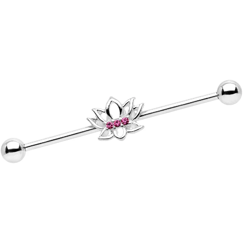 Women's Earrings – Elegant Designs for Every Personality--Pink Gem Live Love Lotus Flower Industrial Barbell 38mm