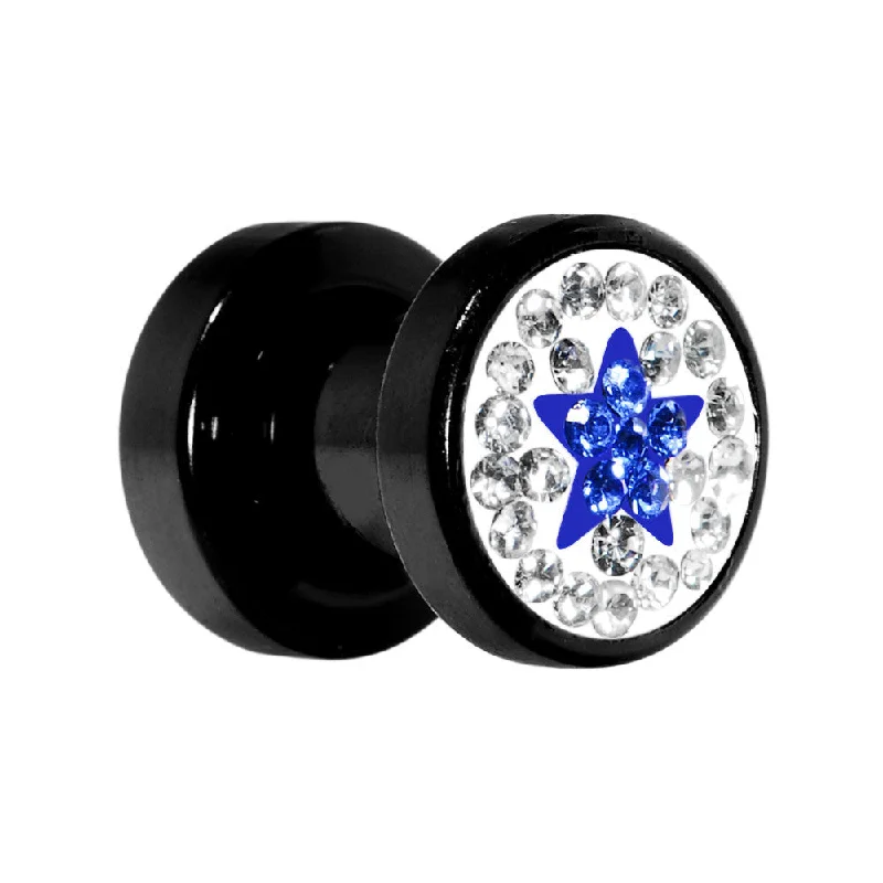 Women's Earrings – Elegant Designs for Every Personality--2 Gauge Blue Star Ferido Crystal Acrylic Screw Fit Tunnel