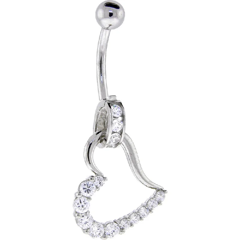 Belly Rings with Glamorous Shine for Bold Look -16 Gauge Solid 14KT White Gold Cubic Zirconia HOLLOW HEART CHARM Belly Ring Belly Rings with Glamorous Shine for Bold Look -16 Gauge Solid 14KT White Gold Cubic Zirconia HOLLOW HEART CHARM Belly Ring