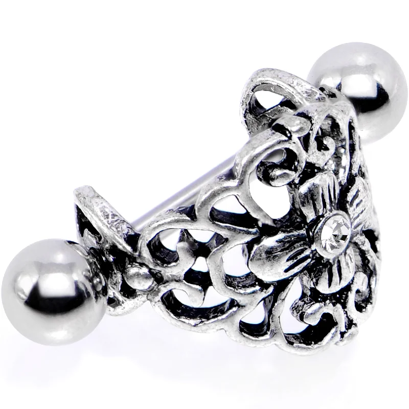 Women's Earrings – Elegant Designs for Every Personality--16 Gauge 1/2 Clear Gem Filigree Floral Cuff Cartilage Earring Women's Earrings – Elegant Designs for Every Personality--16 Gauge 1/2 Clear Gem Filigree Floral Cuff Cartilage Earring