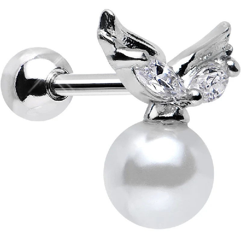 Women's Earrings – Elegant Designs for Every Personality--Clear CZ Imitation White Pearl Angel Wings Tragus Cartilage Earring