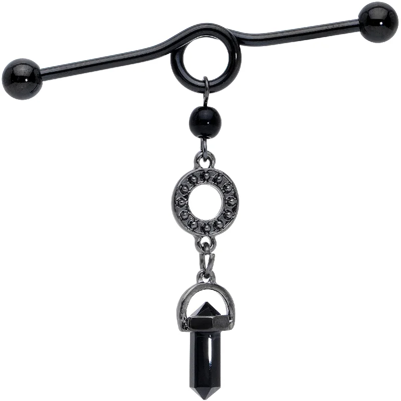 Women's Earrings – Elegant Designs for Every Personality--14 Gauge Black Gem Halloween Dangle Industrial Barbell 38mm
