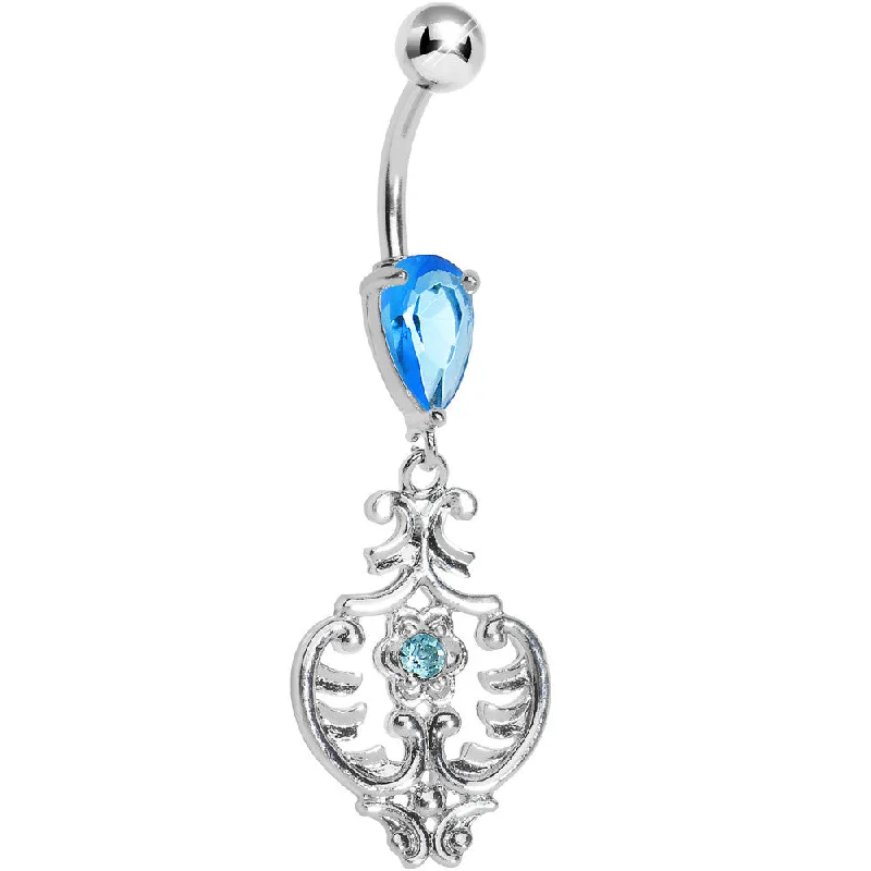 Stylish Belly Rings for Modern Fashion -Aqua Jeweled Fancy Floral Dangle Belly Button Ring Stylish Belly Rings for Modern Fashion -Aqua Jeweled Fancy Floral Dangle Belly Button Ring