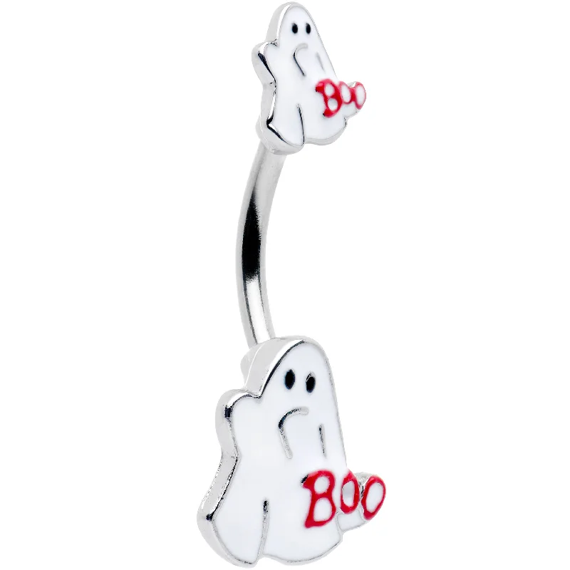 Comfortable Belly Rings for All-Day Wear -Boo Ghost White Red Halloween Double Mount Belly Ring Comfortable Belly Rings for All-Day Wear -Boo Ghost White Red Halloween Double Mount Belly Ring