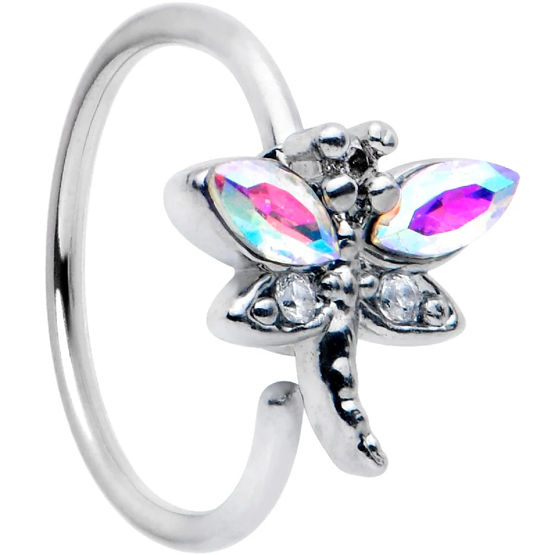 Nose Rings with Twisted Designs -20 Gauge 5/16 Aurora CZ Gem Understated Dragonfly Nose Hoop Nose Rings with Twisted Designs -20 Gauge 5/16 Aurora CZ Gem Understated Dragonfly Nose Hoop