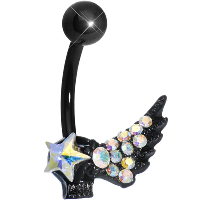 Belly Rings for Bold Fashion Choices -Aurora Gem Rock Star Shimmering Wing Black Skull Belly Ring Belly Rings for Bold Fashion Choices -Aurora Gem Rock Star Shimmering Wing Black Skull Belly Ring
