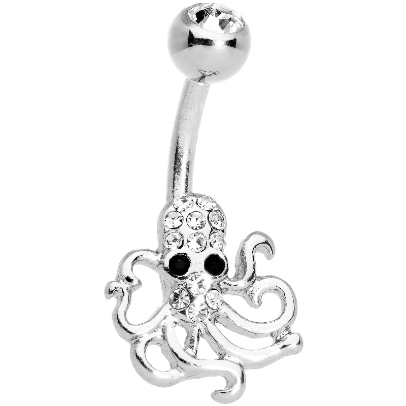 Belly Rings with Chic and Bold Accents -Clear Black Gem Scary Nautical Octopus Belly Ring Belly Rings with Chic and Bold Accents -Clear Black Gem Scary Nautical Octopus Belly Ring