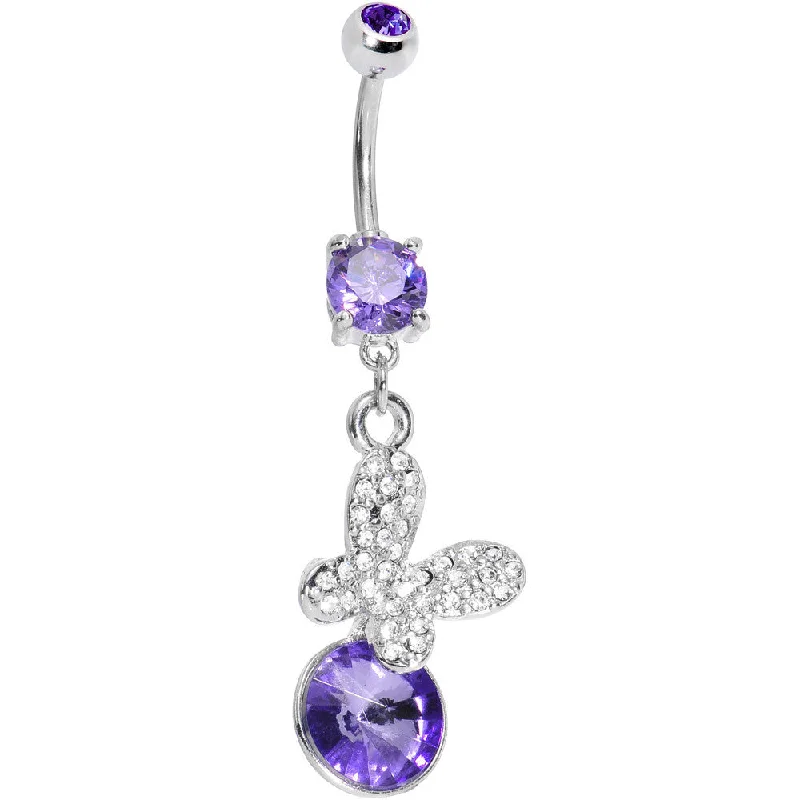 Trendy Belly Rings with Colorful Accents -Purple Gem Crystalline Butterfly Dangle Belly Ring Trendy Belly Rings with Colorful Accents -Purple Gem Crystalline Butterfly Dangle Belly Ring