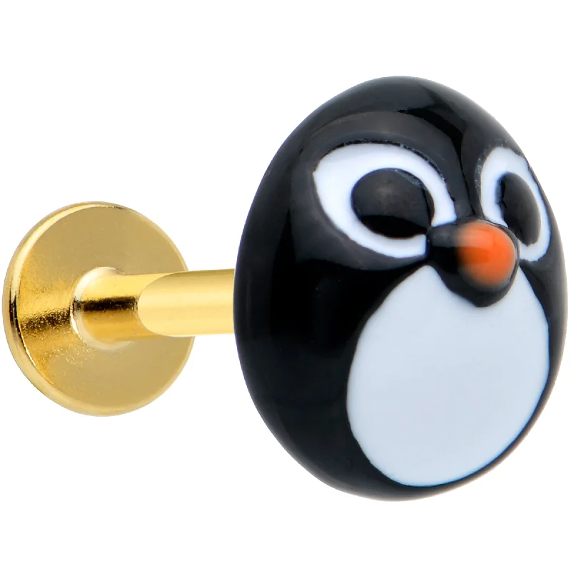 Simple Lip Rings with Shiny Finish16 Gauge 5/16 Gold Hue Round Penguin Face Holiday Labret Monroe Tragus