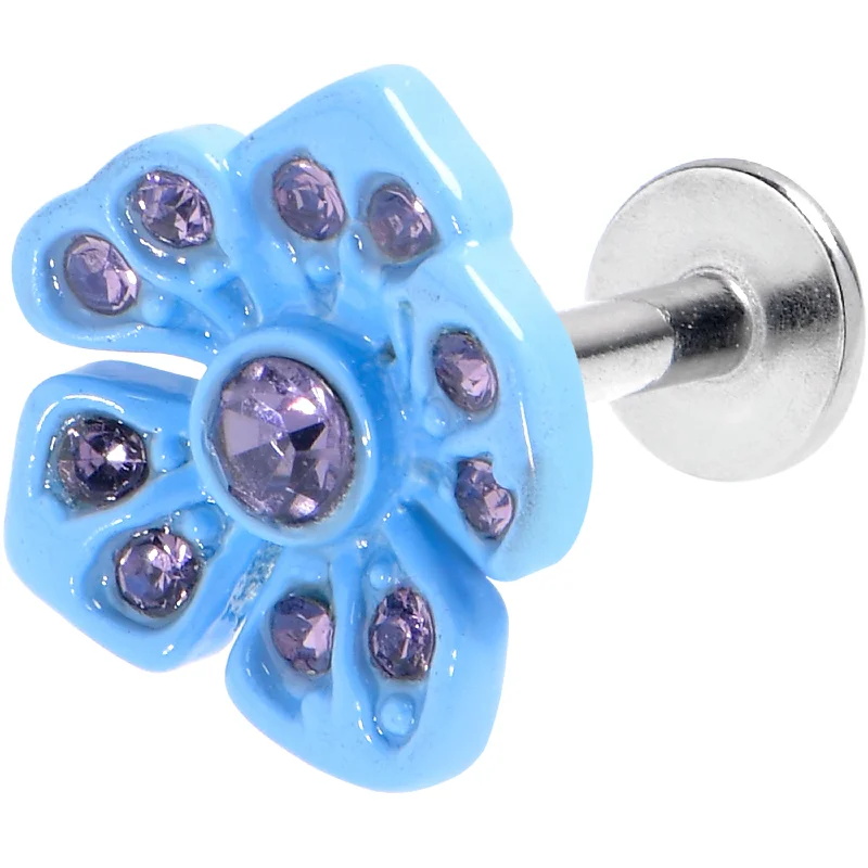 Women's Earrings – Elegant Designs for Every Personality--16 Gauge 1/4 Purple Gem Flower Blue Bloom Labret Women's Earrings – Elegant Designs for Every Personality--16 Gauge 1/4 Purple Gem Flower Blue Bloom Labret