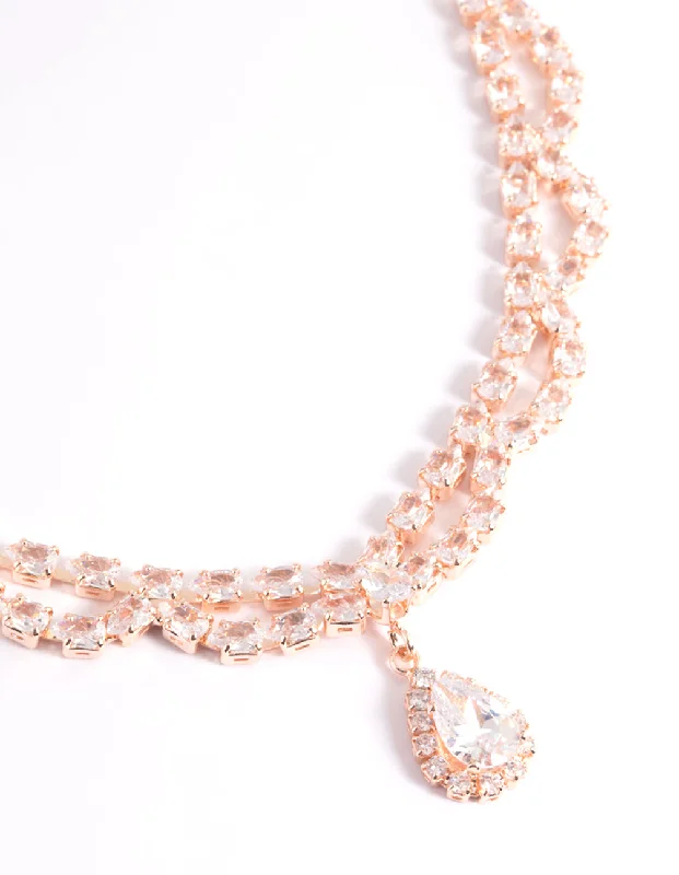 Shop Classic Women's Necklaces & Pendants with a Modern Twist-Rose Gold Cubic Zirconia Lace Teardrop Necklace Shop Classic Women's Necklaces & Pendants with a Modern Twist-Rose Gold Cubic Zirconia Lace Teardrop Necklace
