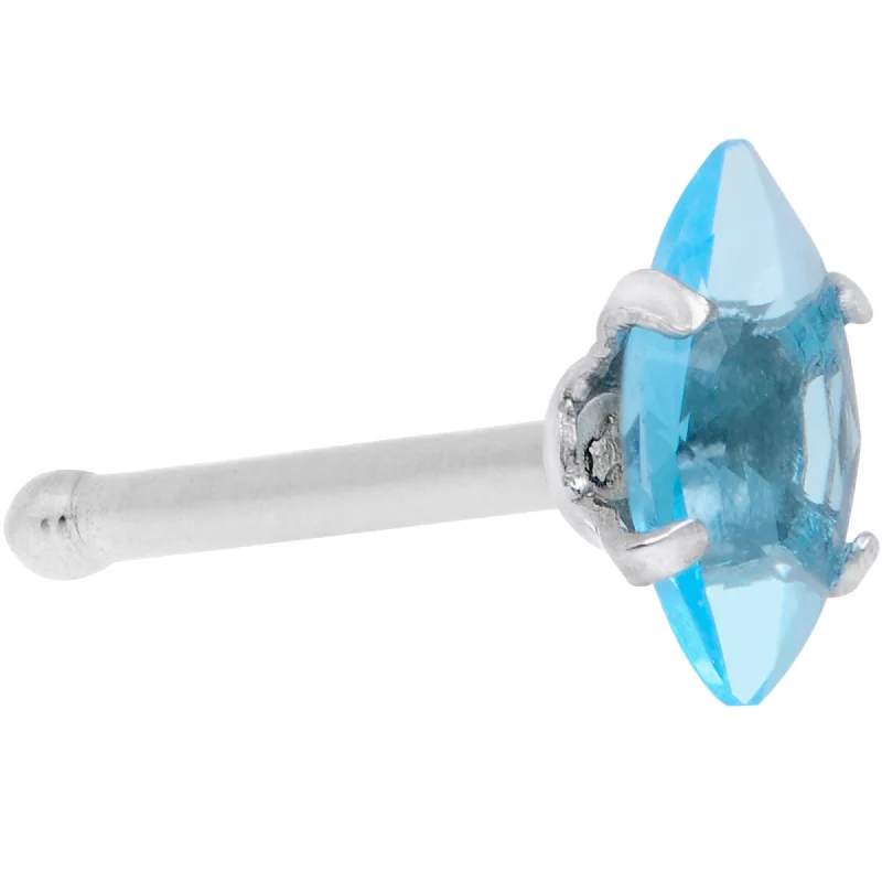 Chic Nose Rings for Fashionistas -20 Gauge 1/4 Aqua CZ Gem Ellipse Nose Bone