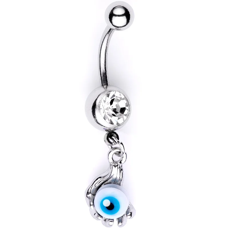 Trendy Belly Rings for Dazzling Fashion -Clear Gem Blue Eyeball Hand Halloween Dangle Belly Ring Trendy Belly Rings for Dazzling Fashion -Clear Gem Blue Eyeball Hand Halloween Dangle Belly Ring