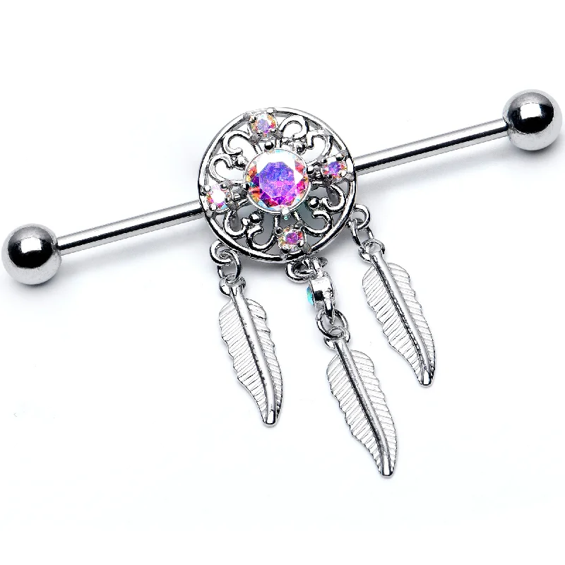 Women's Earrings – Elegant Designs for Every Personality--14 Gauge Aurora CZ Gem Dreamcatcher Dangle Industrial Barbell 38mm Women's Earrings – Elegant Designs for Every Personality--14 Gauge Aurora CZ Gem Dreamcatcher Dangle Industrial Barbell 38mm