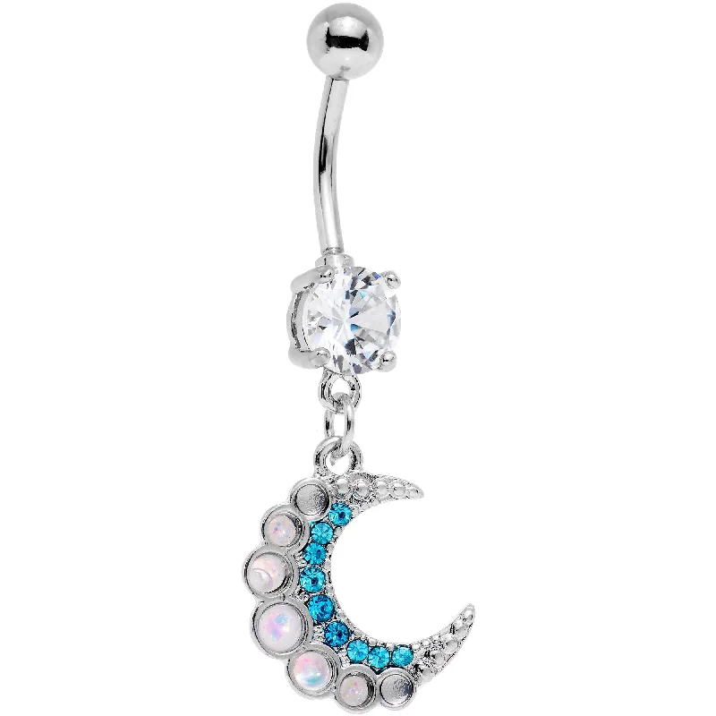 Beautiful Belly Rings for Stunning Fashion -White Faux Opal Encrusted Crescent Moon Dangle Belly Ring Beautiful Belly Rings for Stunning Fashion -White Faux Opal Encrusted Crescent Moon Dangle Belly Ring