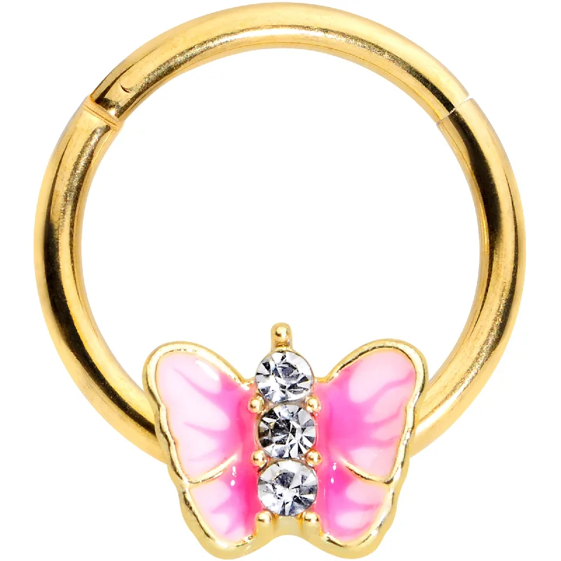 Gorgeous Lip Rings for Stunning Looks16 Gauge 3/8 Clear Gem Gold Tone Pink Butterfly Septum Ring