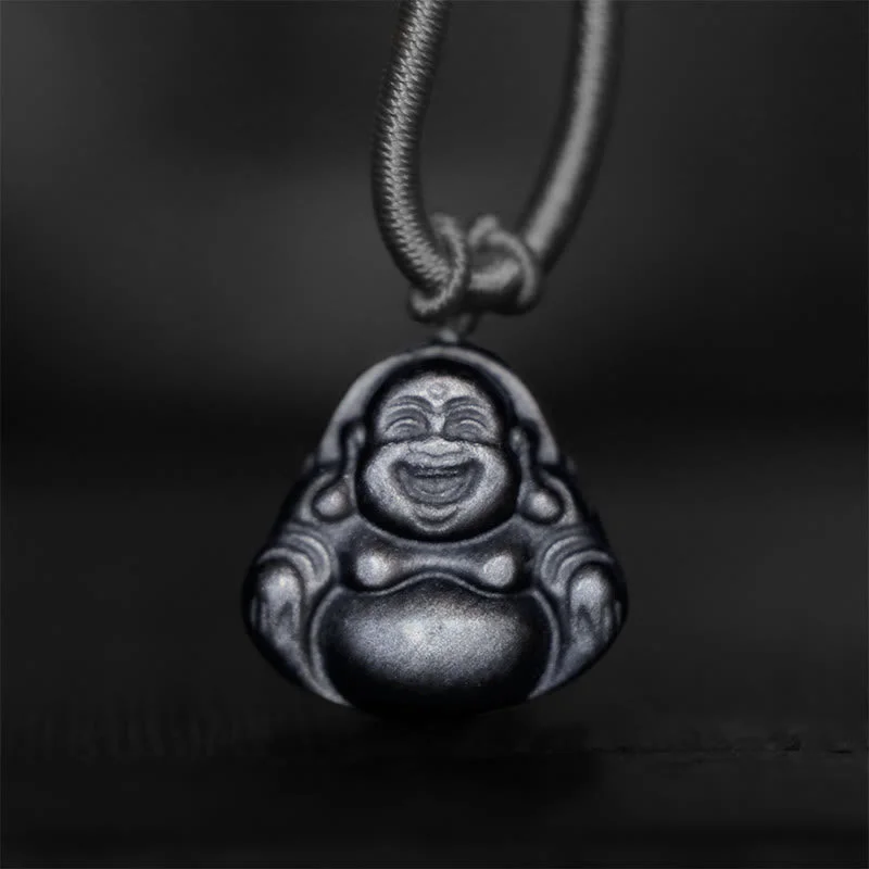 Shop Classic Women's Necklaces & Pendants with a Modern Twist-Buddha Stones Natural Silver Sheen Obsidian Laughing Buddha Protection Necklace Pendant Shop Classic Women's Necklaces & Pendants with a Modern Twist-Buddha Stones Natural Silver Sheen Obsidian Laughing Buddha Protection Necklace Pendant