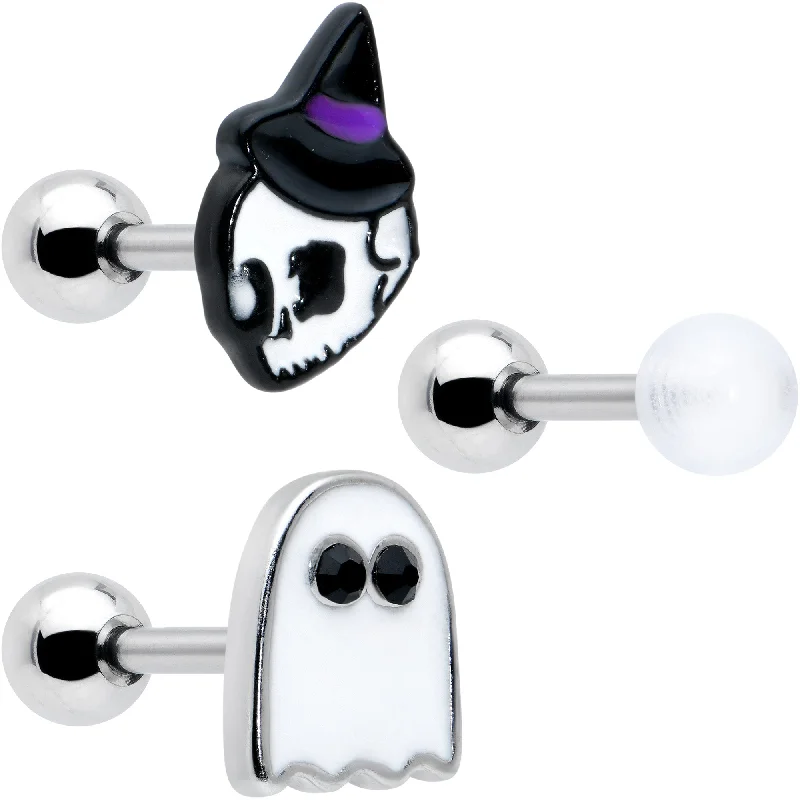 Women's Earrings – Elegant Designs for Every Personality--16 Gauge 1/4 Glow in Dark Skull Ghost Halloween Cartilage Set of 3
