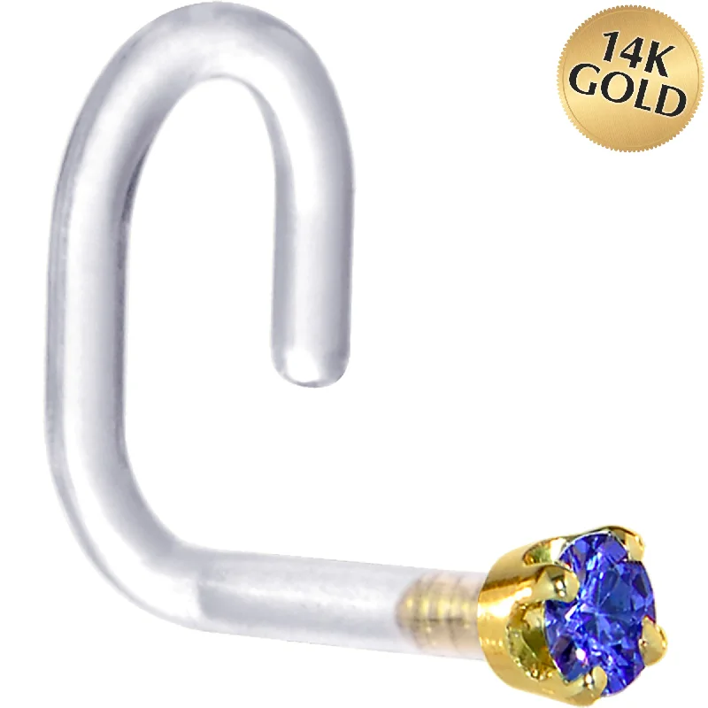 Nose Rings for Daily Use -18 Gauge 1/4 Yellow Gold 1.5mm Blue Cubic Zirconia Bioplast Nose Ring Nose Rings for Daily Use -18 Gauge 1/4 Yellow Gold 1.5mm Blue Cubic Zirconia Bioplast Nose Ring