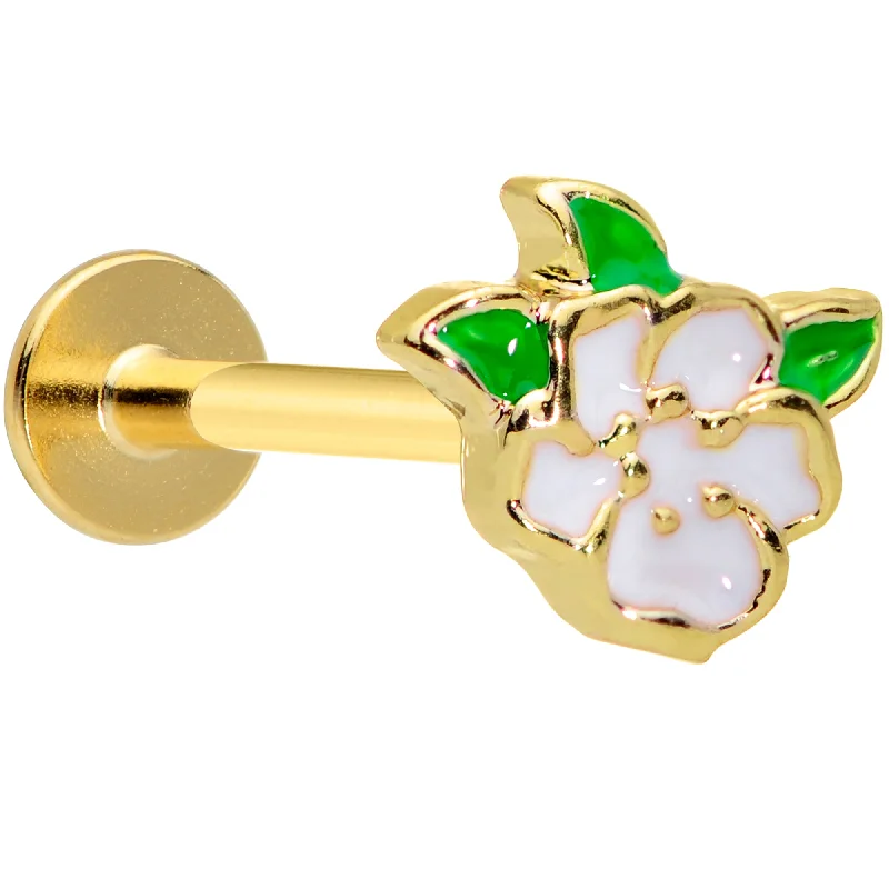 Stunning Designer Lip Rings for Bold Fashion16 Gauge 5/16 Gold Tone White Spring Flower Labret Monroe Tragus