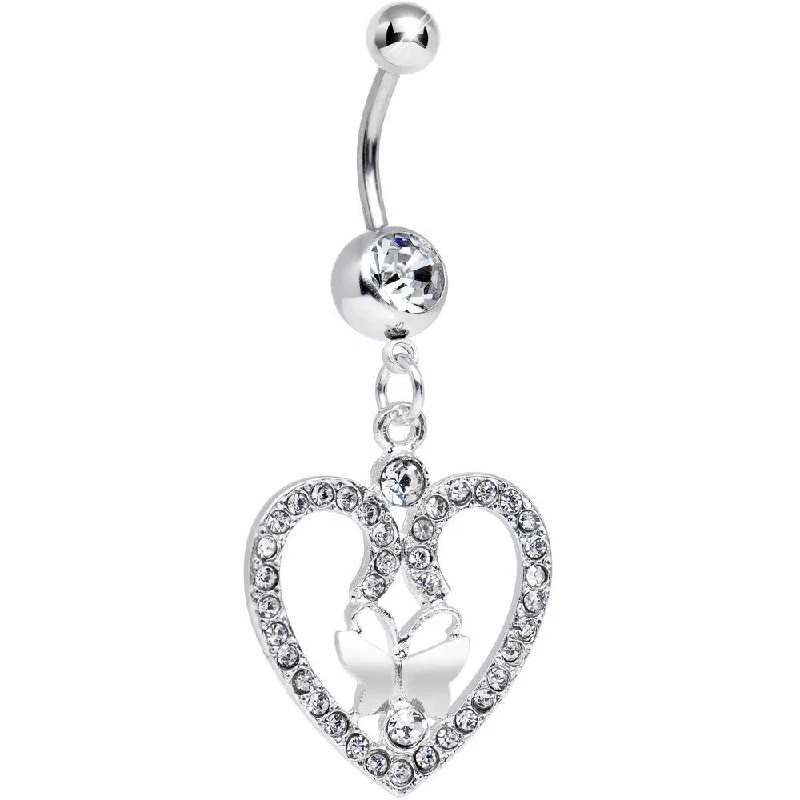 Stylish Belly Rings for Women Who Love Fashion -Clear Gem Heart Wreathed Butterfly Dangle Belly Ring Stylish Belly Rings for Women Who Love Fashion -Clear Gem Heart Wreathed Butterfly Dangle Belly Ring