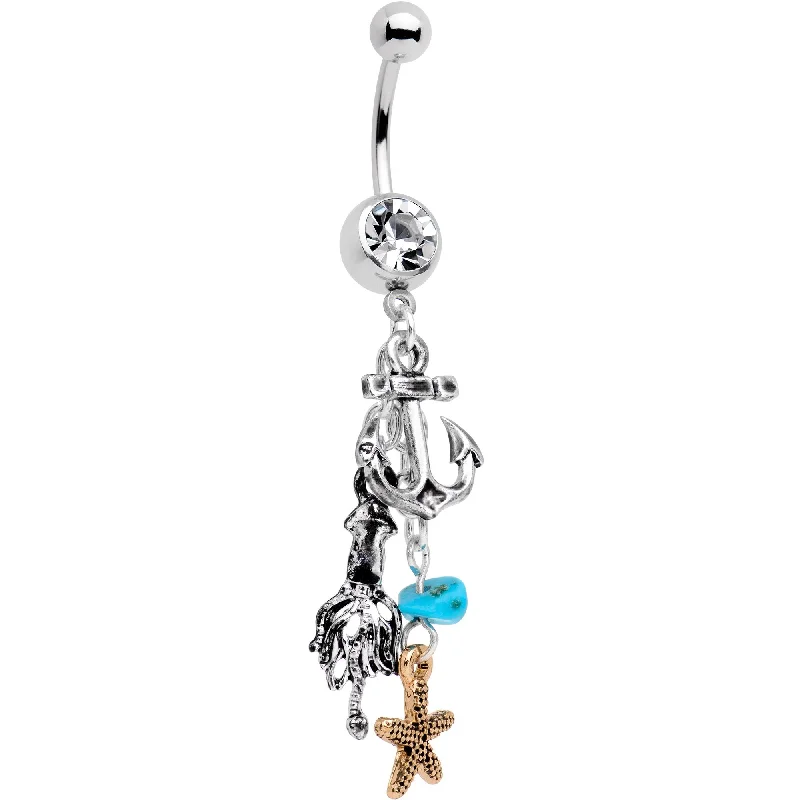 Belly Rings with Artistic Designs for Bold Fashion -Clear Gem Creatures From The Deep Blue Sea Dangle Belly Ring Belly Rings with Artistic Designs for Bold Fashion -Clear Gem Creatures From The Deep Blue Sea Dangle Belly Ring